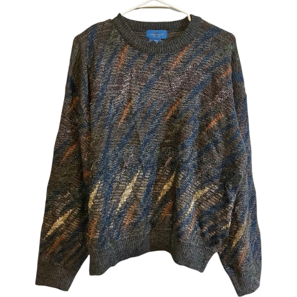 Vintage 90s Towncraft Avante Garde Grandpa Sweater Abstract Knit Size Medium